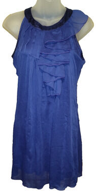Topin Women’s Dark Blue Sleeveless Ruffle Front High Neck Dress Size M BG27
